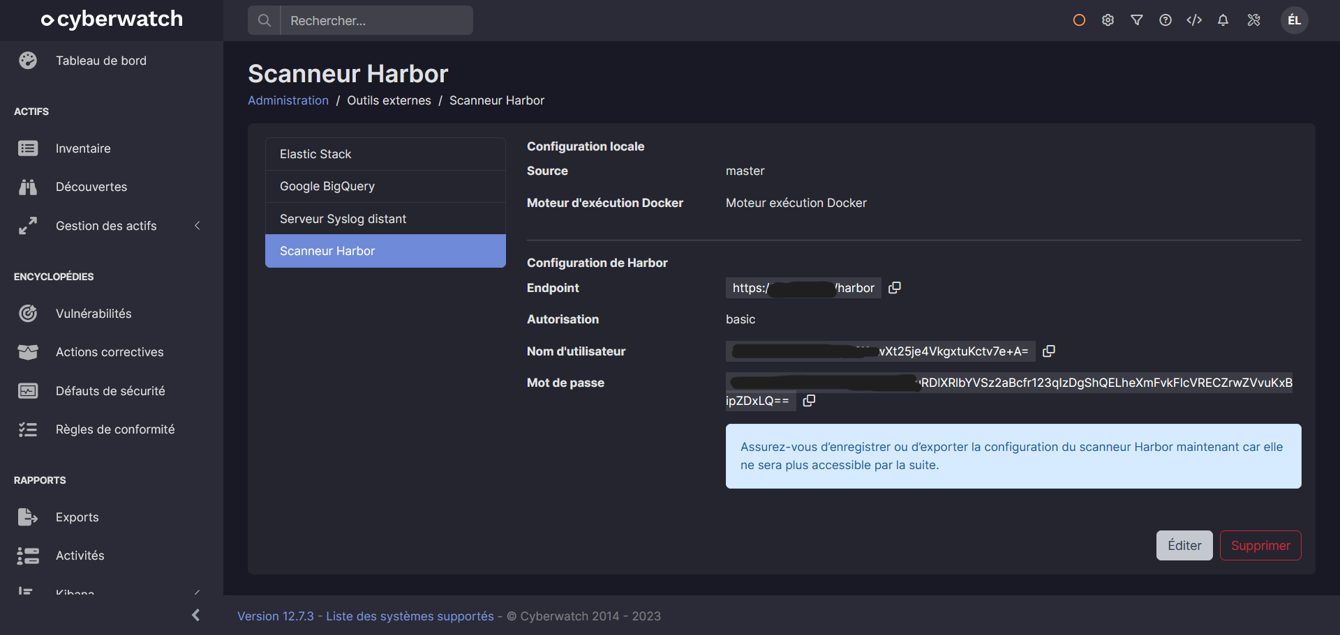 Obtenez votre configuration Cyberwatch pour Docker Harbor