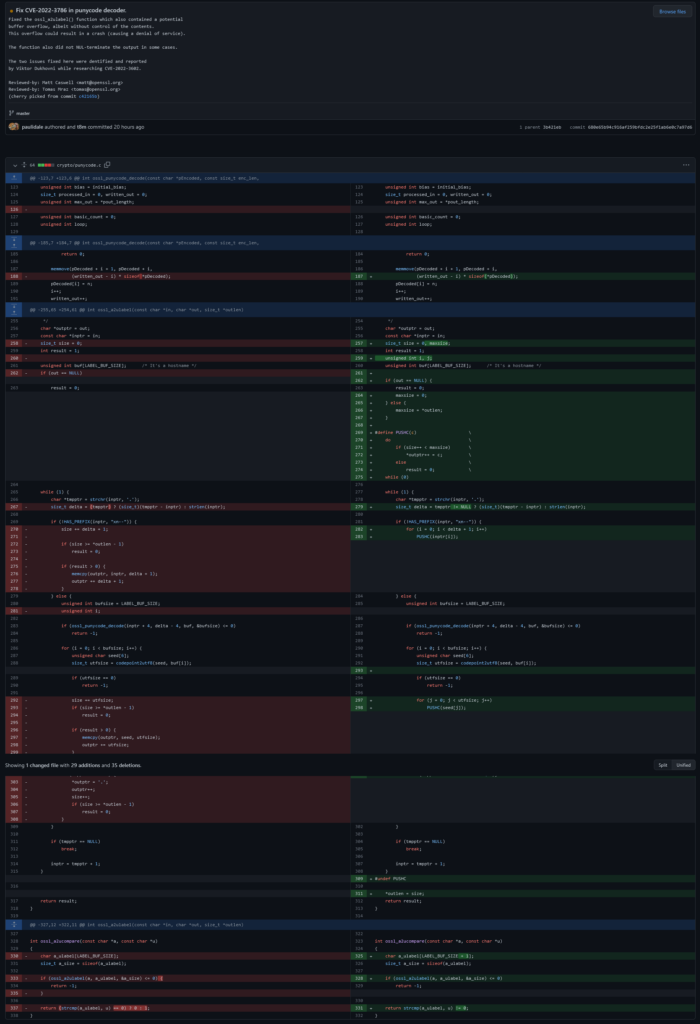 Extrait du correctif apporté pour CVE-2022-3786 SpookySSL