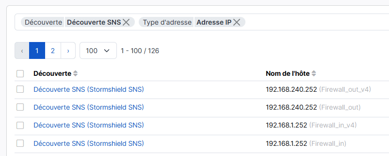 Résultat dans le logiciel Cyberwatch d'une découverte Stormshield