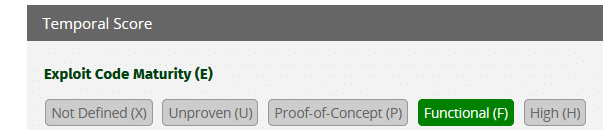 Extrait relatif au critère Exploit Code Maturity de la calculatrice fournie par le FIRSThttps://www.first.org/cvss/calculator/3.1