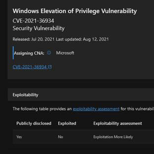 L'exploitation de la CVE-2021-36934 est jugée comme assez probable par Microsoft