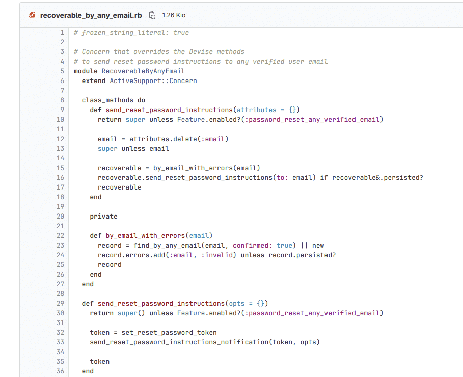 Code vulnérable de GitLab 16.1.0 qui contient la CVE GitLab CVE-2023-7028